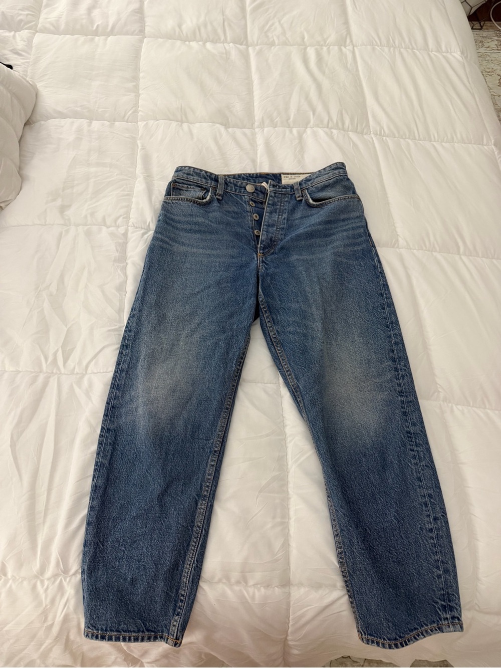 rag & bone High-Rise Button-Fly Jeans in Blue Wash
